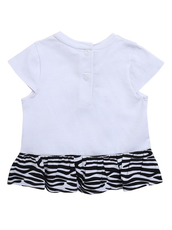 Girls White Printed T- Shirt with Short Pants image number 1